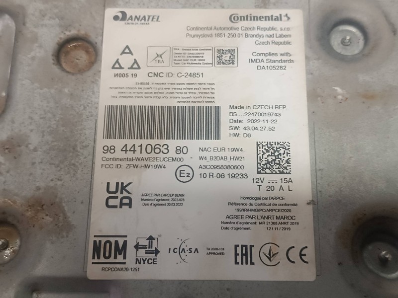 Recambio de sistema audio / radio cd para opel mokka referencia OEM IAM 9844106380  CONTINENTAL