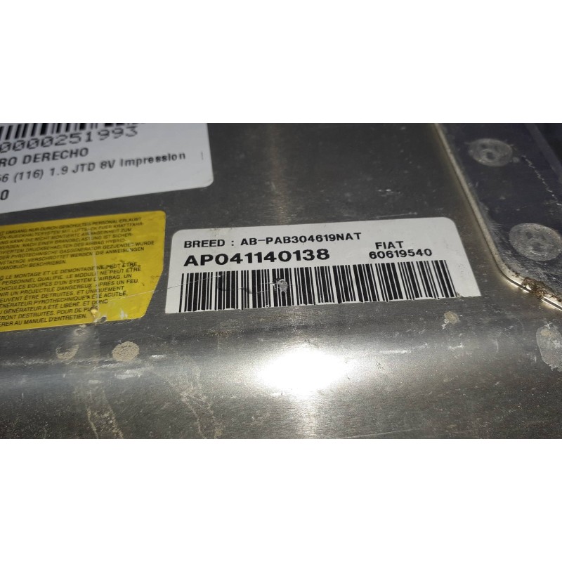 Recambio de airbag delantero derecho para alfa romeo 156 (116) 1.9 jtd 8v impression referencia OEM IAM 60619540 AP041140138 