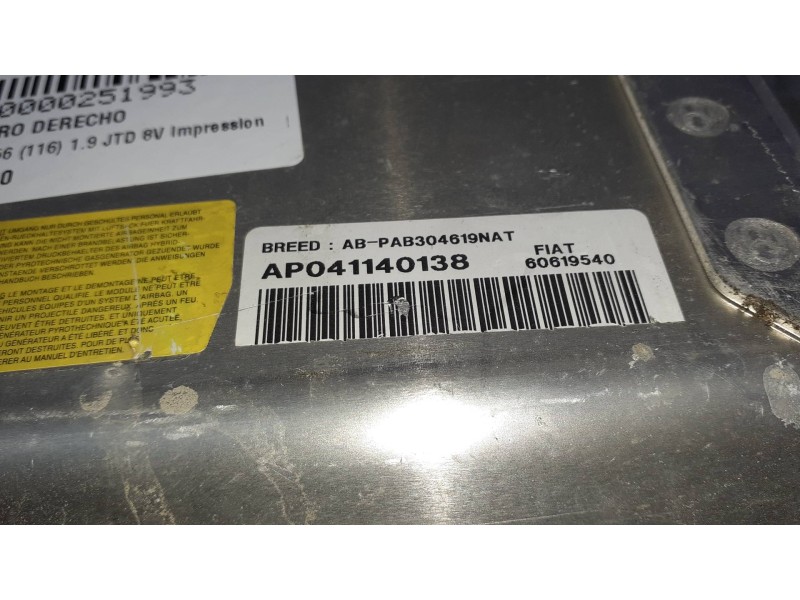 Recambio de airbag delantero derecho para alfa romeo 156 (116) 1.9 jtd 8v impression referencia OEM IAM 60619540 AP041140138 