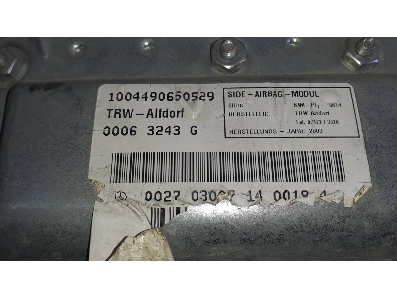 Recambio de airbag lateral trasero derecho para mercedes-benz clase s (w220) berlina referencia OEM IAM 2208600405 1004490650529