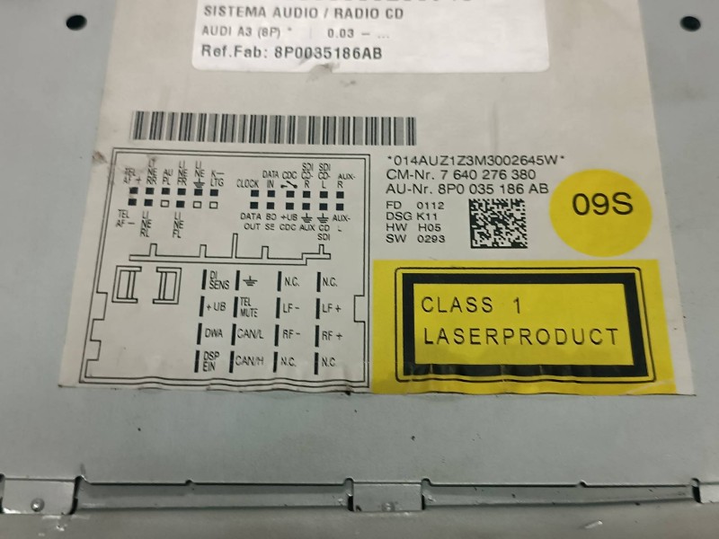 Recambio de sistema audio / radio cd para audi a3 (8p) referencia OEM IAM 8P0035186AB 7640276380 