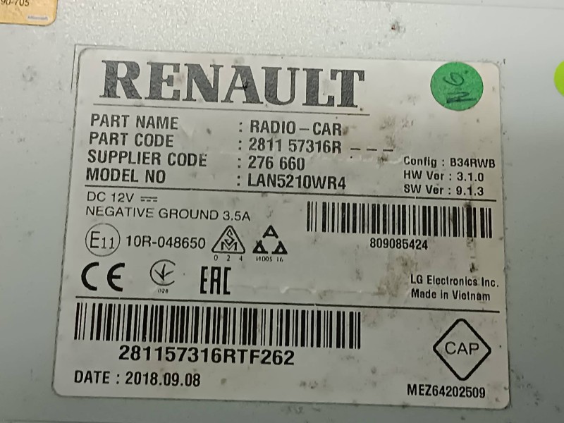 Recambio de pantalla multifuncion para renault clio iv referencia OEM IAM 281157316R   Recambio de pantalla multifuncion para renault clio iv referencia OEM IAM 281157316R
