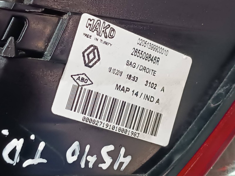 Recambio de piloto trasero derecho para renault clio iv referencia OEM IAM 265509846R  4 PINES Recambio de piloto trasero derecho para renault clio iv referencia OEM IAM 265509846R  4 PINES