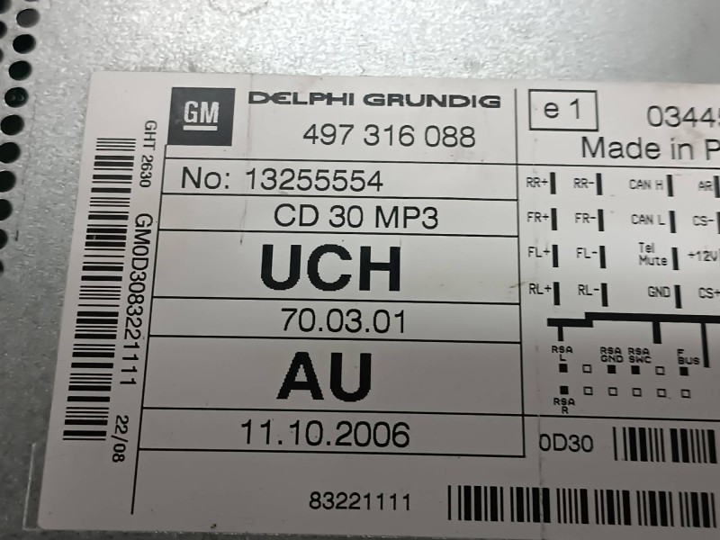 Recambio de sistema audio / radio cd para opel astra gtc referencia OEM IAM 13255554 47316088 DELPHI