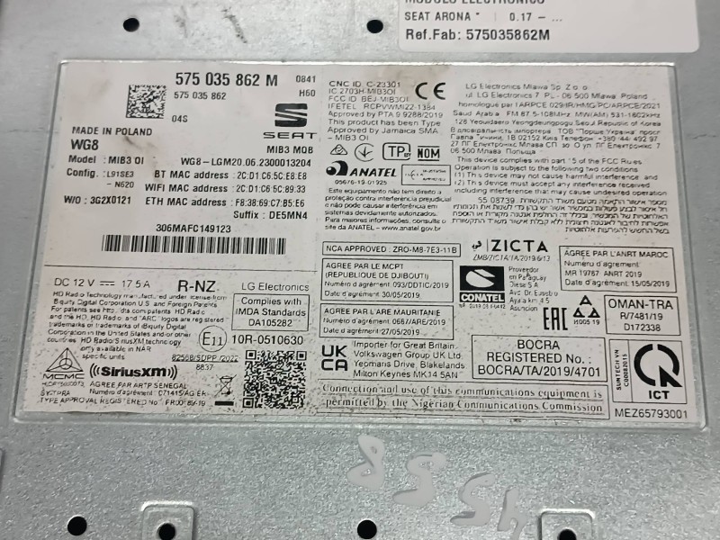 Recambio de modulo electronico para seat arona referencia OEM IAM 575035862M 575035862 