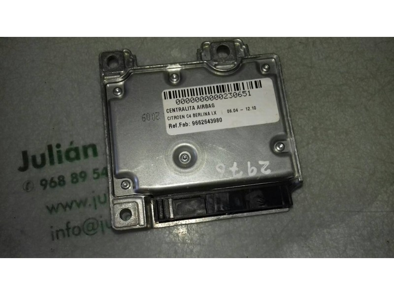 Recambio de centralita airbag para citroen c4 berlina lx referencia OEM IAM 9662643980 603726100 AUTOLIV