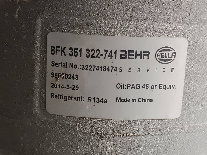 Recambio de compresor aire acondicionado para seat leon (1p1) referencia OEM IAM 8FK351322741 BEHR 2 PINES