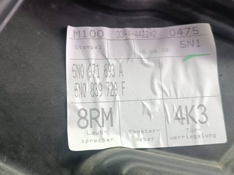 Recambio de elevalunas trasero izquierdo para volkswagen tiguan (5n1) country referencia OEM IAM 5N0839729F  ELECTRICO