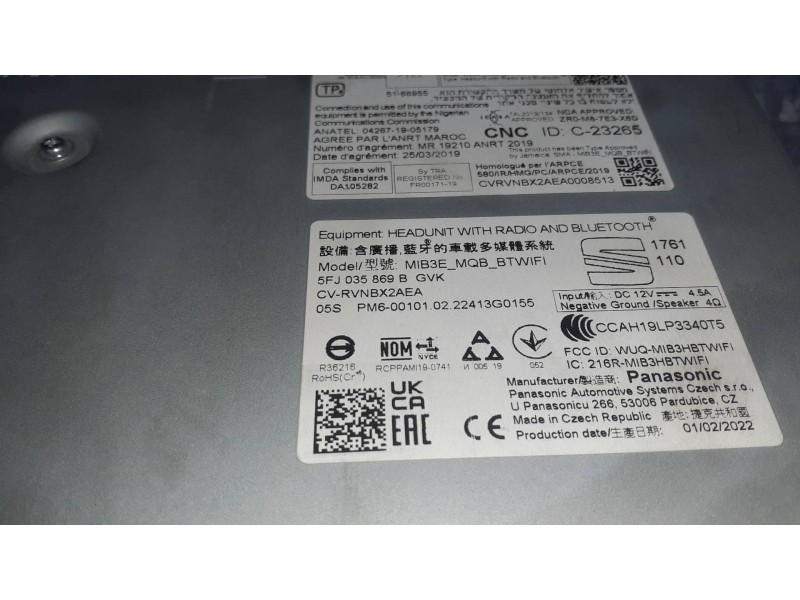 Recambio de pantalla multifuncion para seat ibiza kj referencia OEM IAM 5FJ035869B  