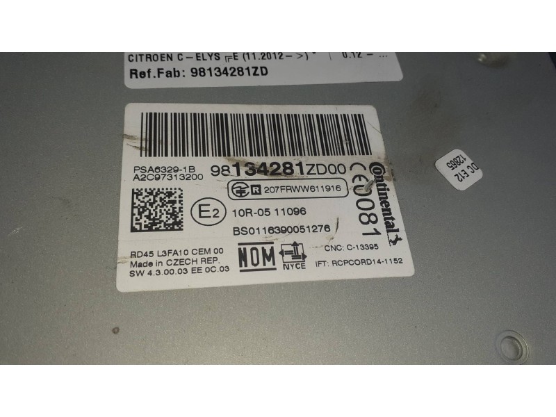 Recambio de sistema audio / radio cd para citroen c-elysée referencia OEM IAM 98134281ZD  