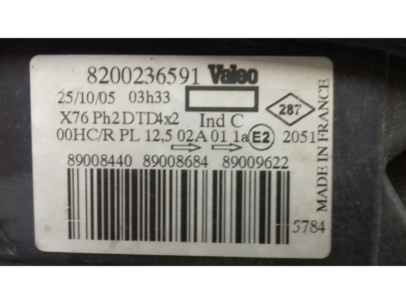Recambio de faro derecho para renault kangoo (f/kc0) privilege referencia OEM IAM 8200236591  VALEO