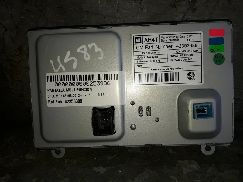 Recambio de pantalla multifuncion para opel mokka referencia OEM IAM 42353388 652508805 