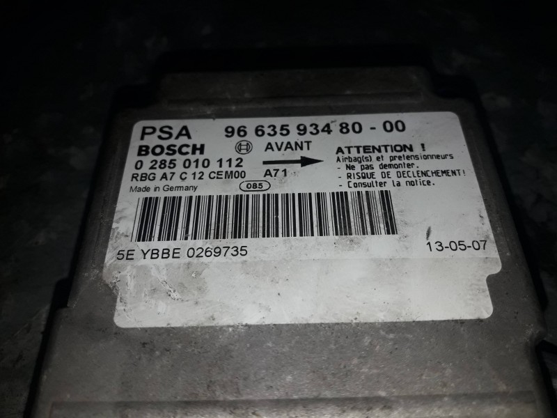 Recambio de centralita airbag para peugeot 207 referencia OEM IAM 9663593480 0285010112 BOSCH