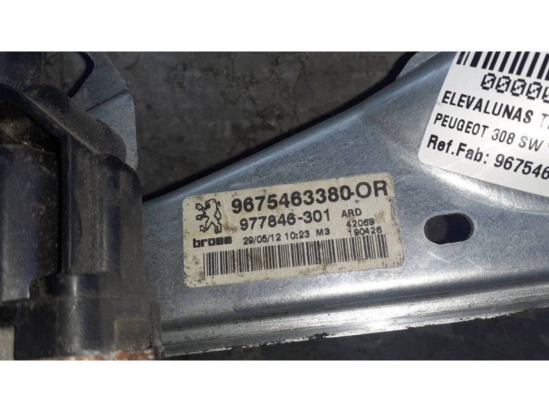 Recambio de elevalunas trasero derecho para peugeot 308 sw referencia OEM IAM 9675463380OR ELECTRICO CON MOTOR