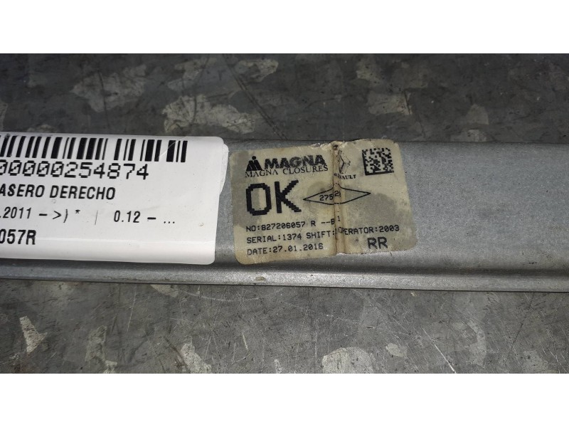 Recambio de elevalunas trasero derecho para dacia sandero referencia OEM IAM 827206057R ELECTRICO CON MOTOR