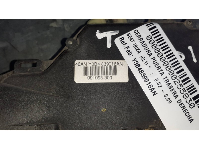 Recambio de cerradura puerta trasera derecha para seat ibiza (6l1) referencia OEM IAM Y3B4839016AN 6 PINES 991993300
