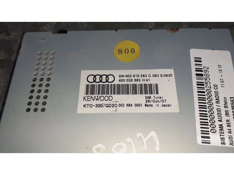 Recambio de sistema audio / radio cd para audi a4 ber. (b8) básico referencia OEM IAM 4E0035563  