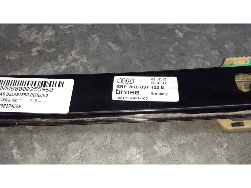 Recambio de elevalunas delantero derecho para audi a4 berlina (8w2) referencia OEM IAM 8K0837462E ELECTRICO SIN MOTOR