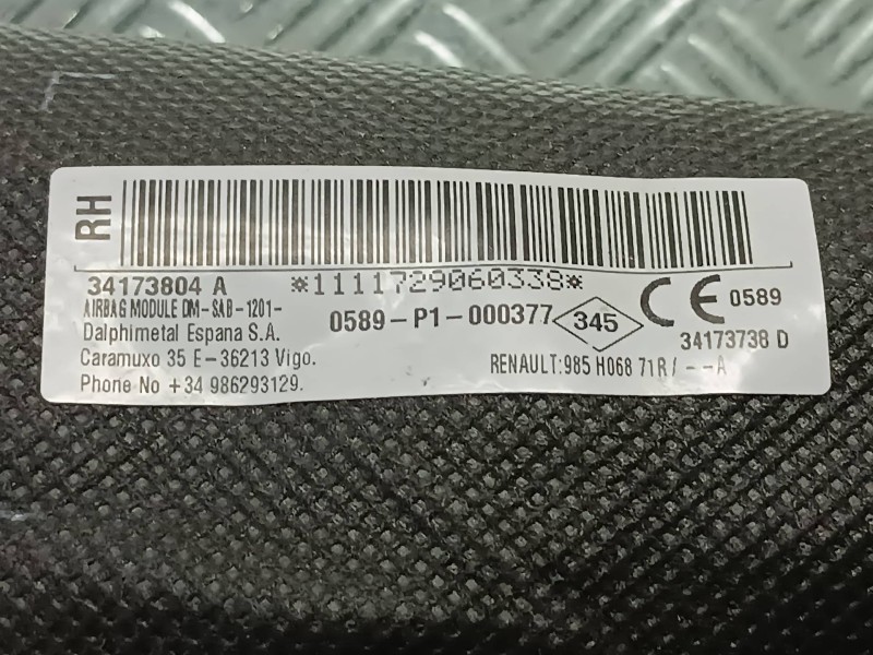 Recambio de airbag lateral delantero derecho para dacia sandero referencia OEM IAM 985H06871R 873333355R 168488R