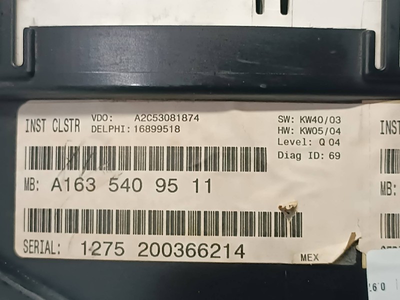 Recambio de cuadro instrumentos para mercedes-benz clase m (w163) referencia OEM IAM A1635409511 3319210087 VDO
