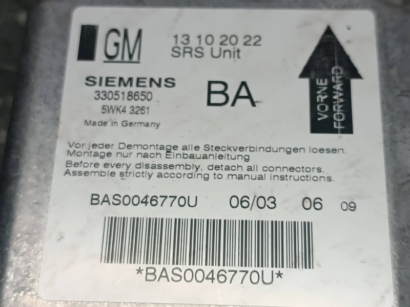 Recambio de centralita airbag para opel vectra c berlina referencia OEM IAM 13102022 330518650 5WK43261