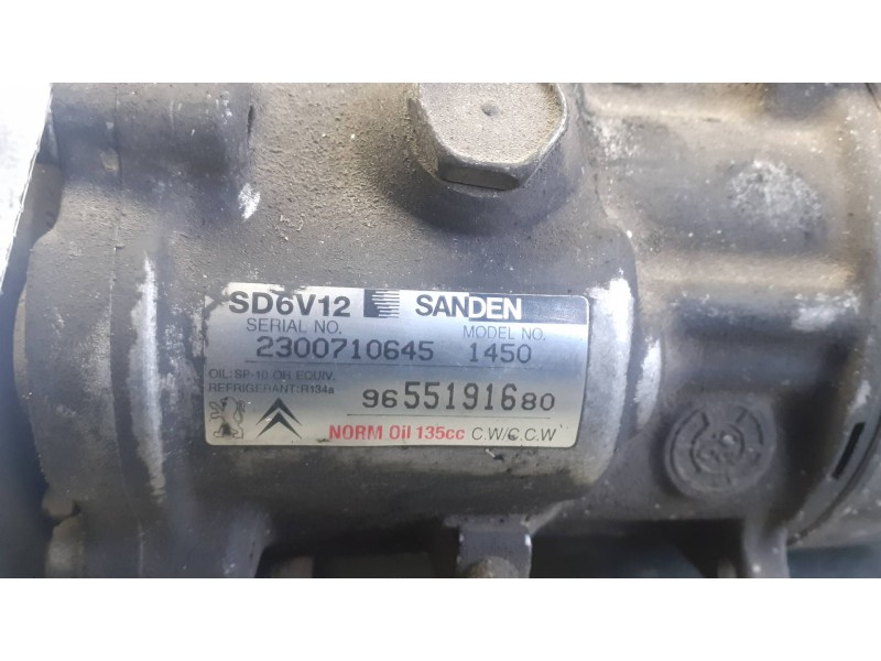 Recambio de compresor aire acondicionado para citroen c3 referencia OEM IAM 9655191680 SD6V12 SANDEN