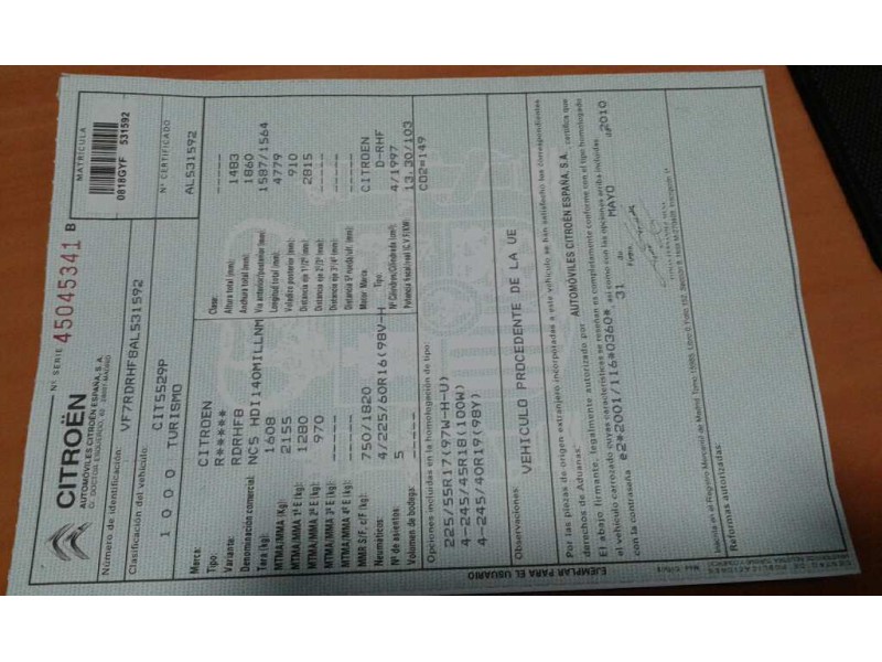 citroen c5 berlina del año 2010