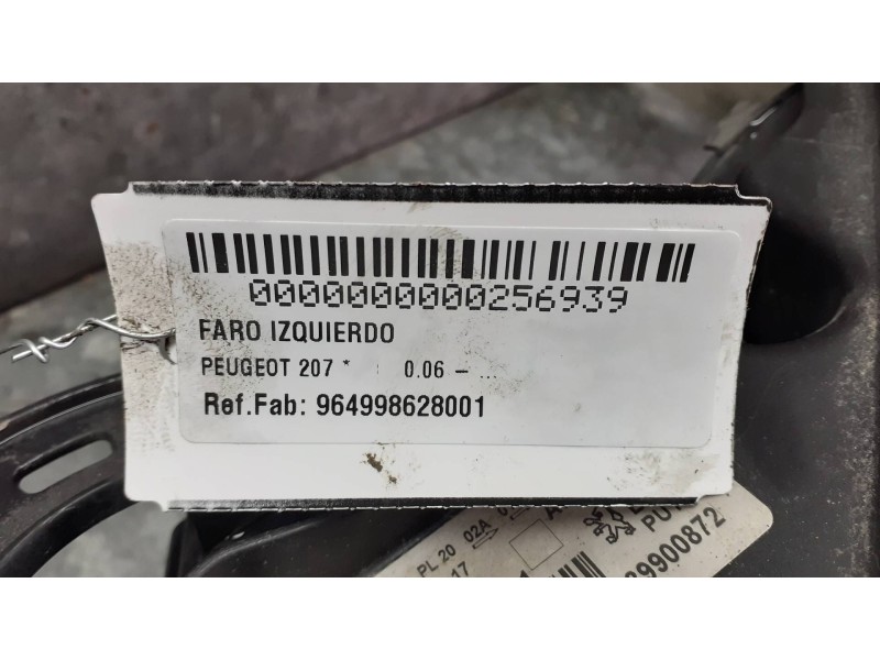 Recambio de faro izquierdo para peugeot 207 referencia OEM IAM 964998628001 89900872 