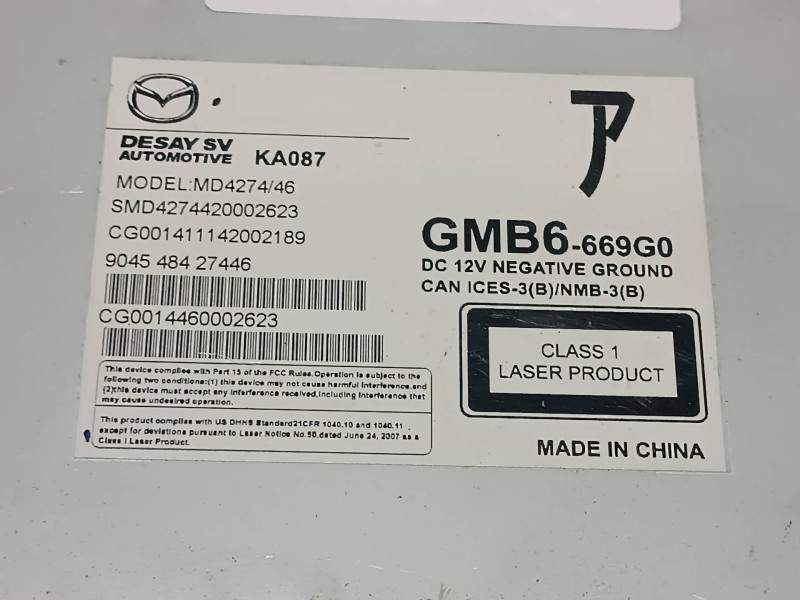 Recambio de sistema audio / radio cd para mazda 6 lim. (gh)(.2012) referencia OEM IAM GMB6669G0 KA087 