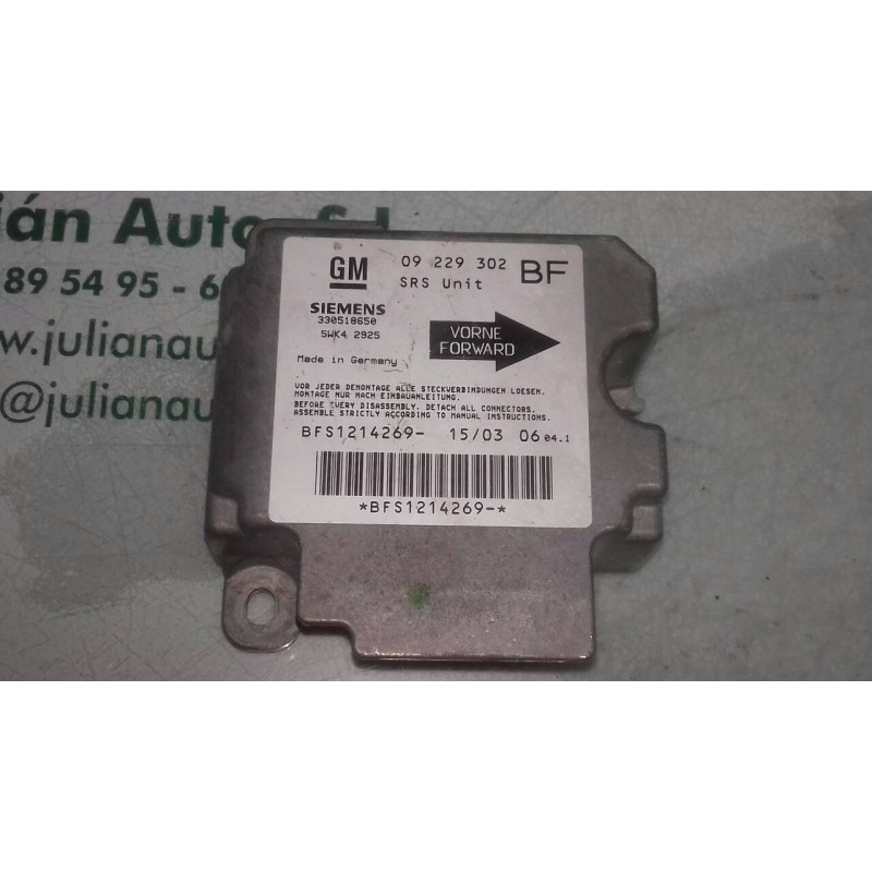 Recambio de centralita airbag para opel astra g berlina club referencia OEM IAM 09229302 5WK42925 SIEMENS