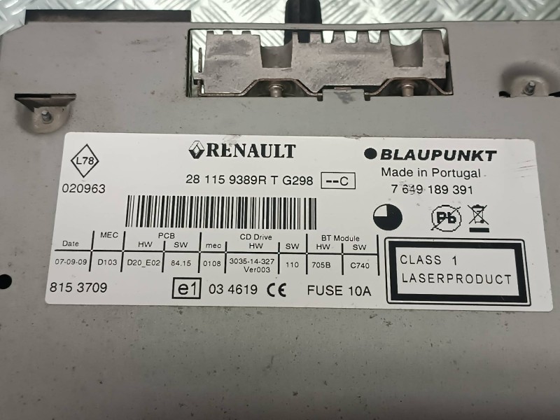 Recambio de sistema audio / radio cd para renault megane iii coupe referencia OEM IAM 281159389R G298 BLAUPUNKT