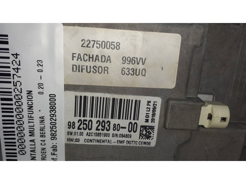 Recambio de pantalla multifuncion para citroen c4 berlina referencia OEM IAM 982502938000 CON LLAVE DELPHI