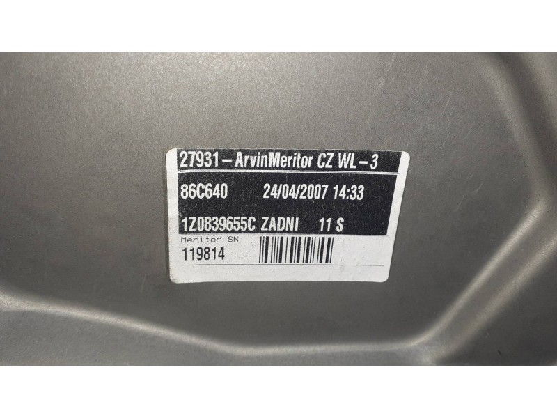 Recambio de elevalunas trasero izquierdo para skoda octavia berlina (1u2) referencia OEM IAM 1Z0839655C SIN MOTOR ELECTRICO