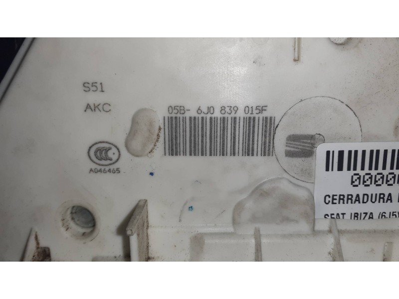 Recambio de cerradura puerta trasera izquierda para seat ibiza (6j5) referencia OEM IAM 6J0839015F 05B6J0839015F 6 PINES