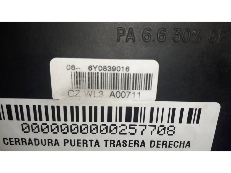 Recambio de cerradura puerta trasera derecha para skoda fabia (6y2/6y3) referencia OEM IAM 6Y0839016 CZWL3A00711 6 PINES