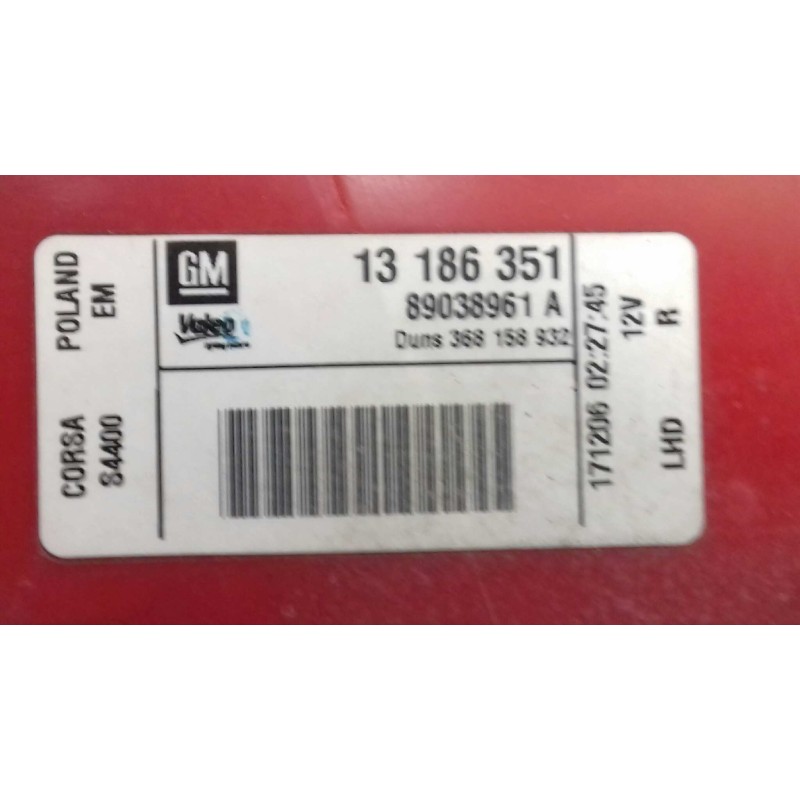 Recambio de piloto trasero derecho para opel corsa d ´´111 years´´ referencia OEM IAM 13186351 89038961A 