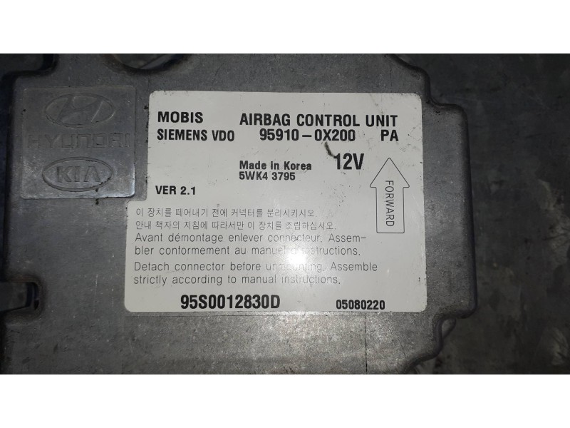 Recambio de centralita airbag para hyundai i10 referencia OEM IAM 959100X200 5WK43795 SIEMENS - VDO