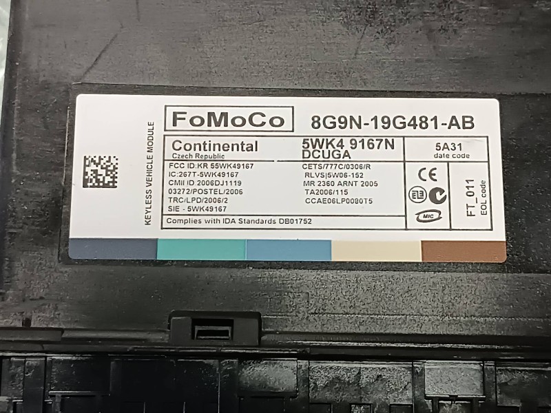 Recambio de modulo electronico para jaguar xf referencia OEM IAM 8G9N19G481AB 5WK49167N FOMOCO