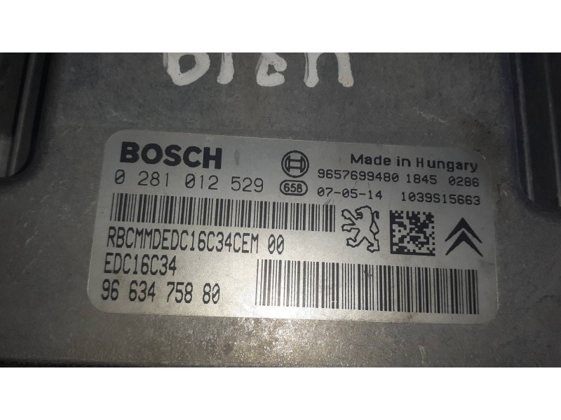 Recambio de centralita motor uce para peugeot 207 referencia OEM IAM 9663475880 0281012529 BOSCH