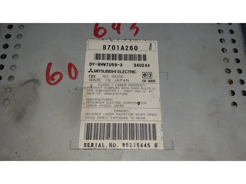 Recambio de sistema audio / radio cd para mitsubishi outlander (cw0) referencia OEM IAM 8701A260 DY6MW7U593 34U244
