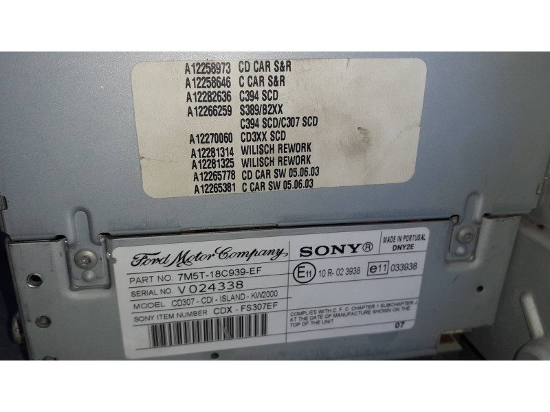 Recambio de sistema audio / radio cd para ford focus lim. (cb4) referencia OEM IAM 7M5T18C939EF VP6M2F18C821AG SONY