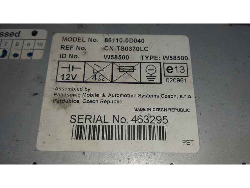 Recambio de sistema audio / radio cd para toyota yaris (ncp1/nlp1/scp1) referencia OEM IAM 861100D040 W58500 CNTS0370LC