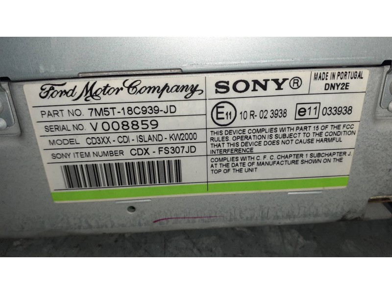 Recambio de sistema audio / radio cd para ford focus berlina (cap) referencia OEM IAM 7M5T18C939JD VP6M2F18C821AE SONY