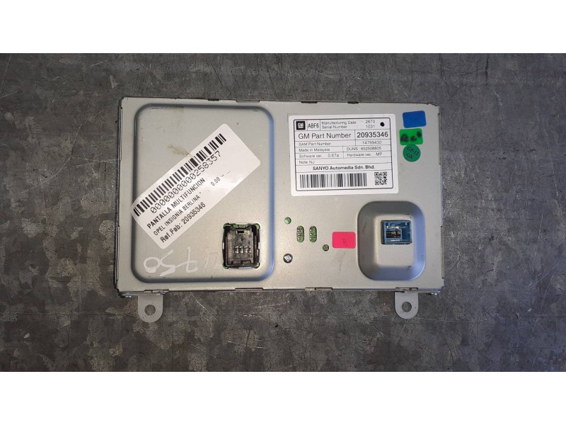 Recambio de pantalla multifuncion para opel insignia berlina referencia OEM IAM 20935346 14799430 GM - SANYO