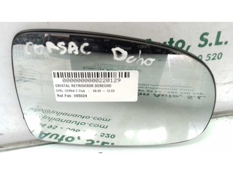 Recambio de cristal retrovisor derecho para opel corsa c club referencia OEM IAM 065024  