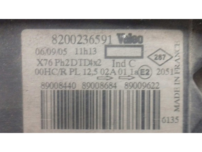 Recambio de faro derecho para renault kangoo (f/kc0) alize referencia OEM IAM 8200236591  VALEO
