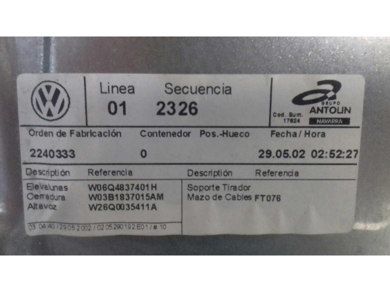 Recambio de elevalunas delantero izquierdo para volkswagen polo (9n1) trendline referencia OEM IAM 6Q4837755  ELECTRICO