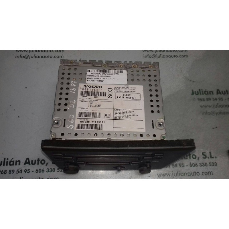 Recambio de sistema audio / radio cd para volvo s60 berlina 2.4 d referencia OEM IAM 86511521 V01980 21689362 