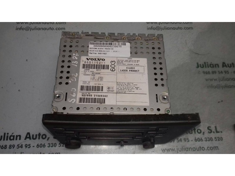Recambio de sistema audio / radio cd para volvo s60 berlina 2.4 d referencia OEM IAM 86511521 V01980 21689362 