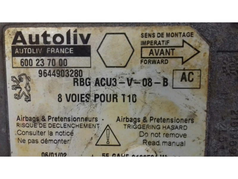 Recambio de centralita airbag para peugeot 206 berlina xt referencia OEM IAM 9644903280 600237000 AUTOLIV